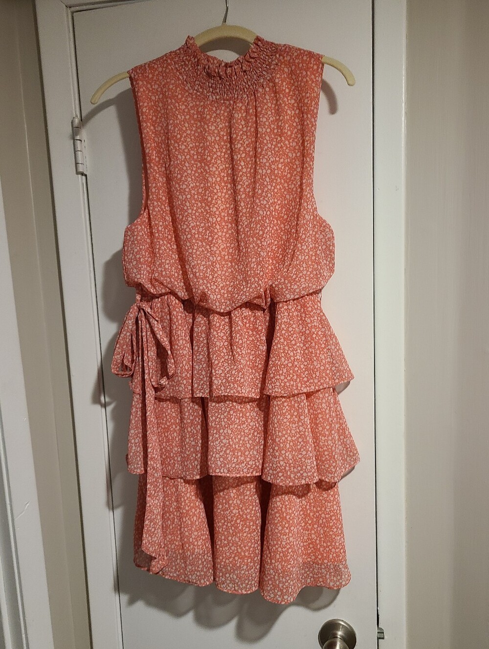 She + Sky Tiered Sleeveless Ruffle Dress in Coral Floral